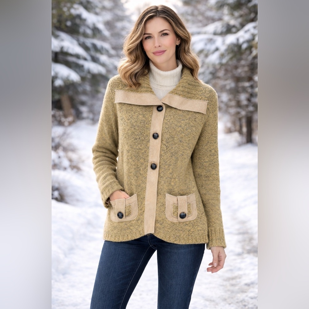 Baluchi Tan Black Knit Cardigan Sweater Size F (OSFM)